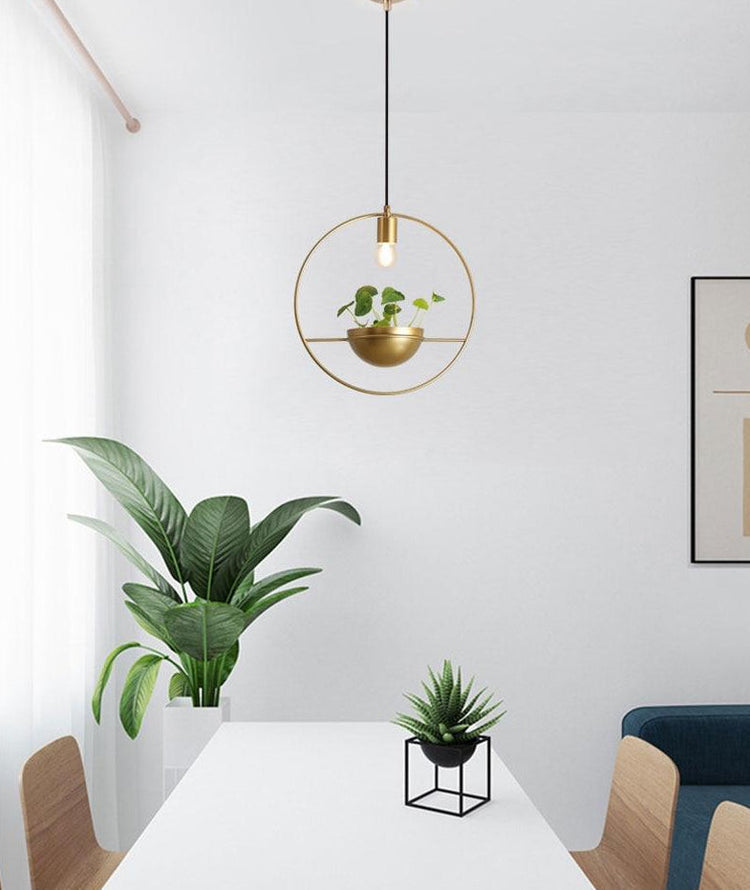 Cassandra - Gold Finish Pendant Lamp with Planter - Pendant