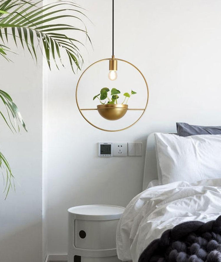 Cassandra - Gold Finish Pendant Lamp with Planter - Pendant