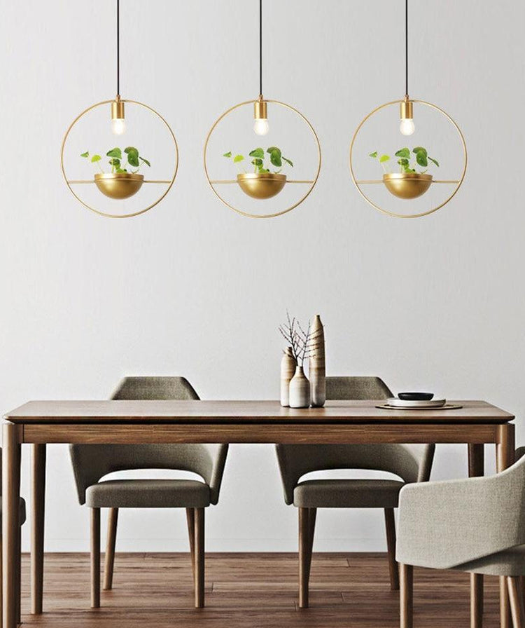 Cassandra - Gold Finish Pendant Lamp with Planter - Pendant