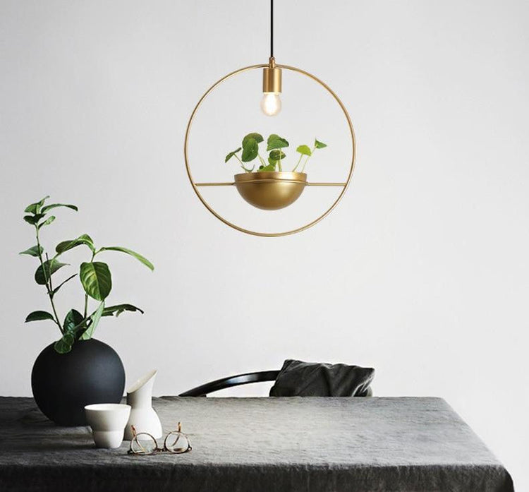 Cassandra - Gold Finish Pendant Lamp with Planter - Pendant