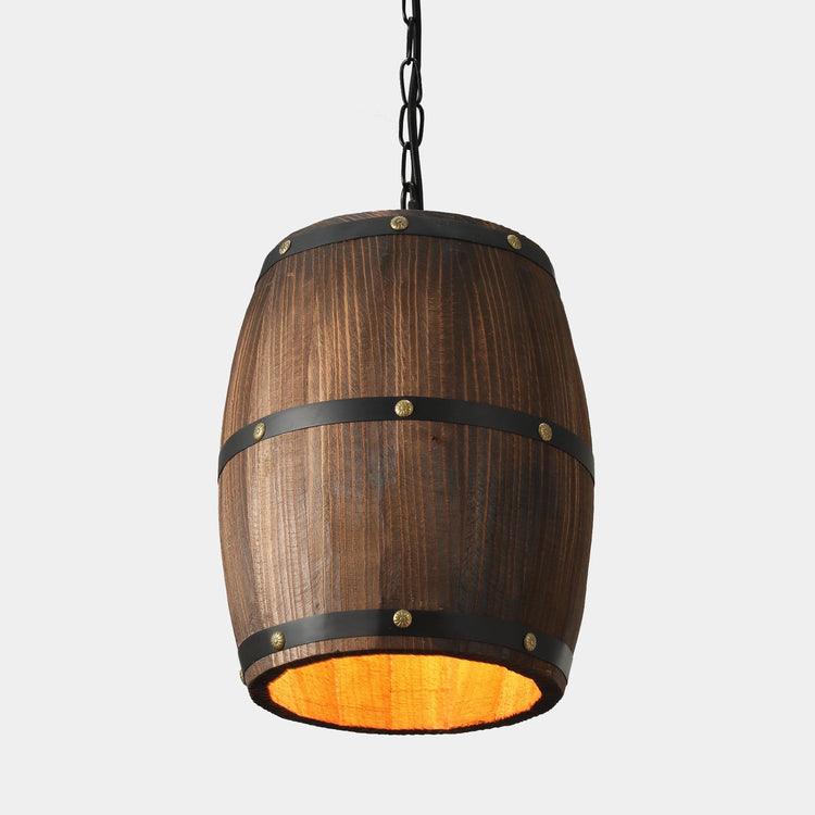 Industrial Wood Barrel Pendant Light - 1 Piece - Pendant