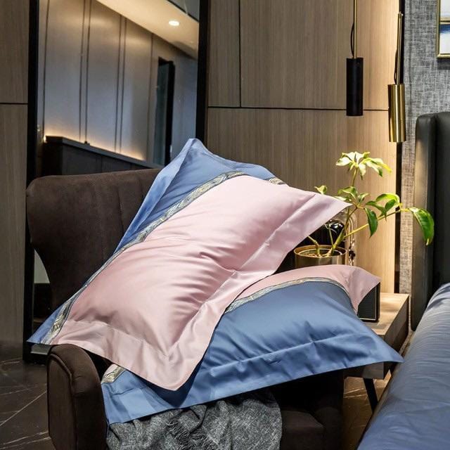 Luxury Pink White Egyptian Cotton Duvet Cover Set - Duvet