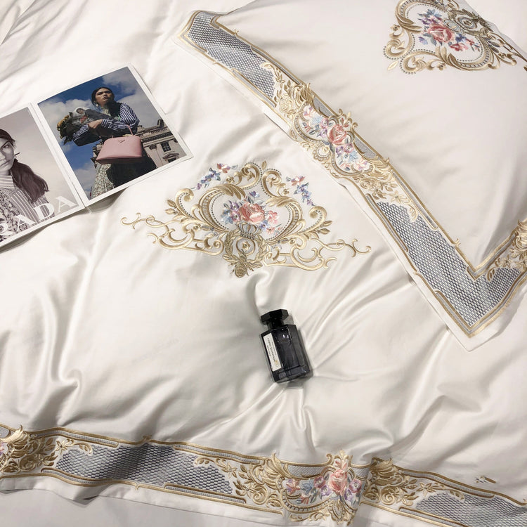 Luxury White & Pink Egyptian Cotton Duvet Cover Set - Duvet