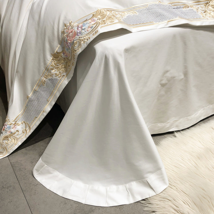 Luxury White & Pink Egyptian Cotton Duvet Cover Set - Duvet