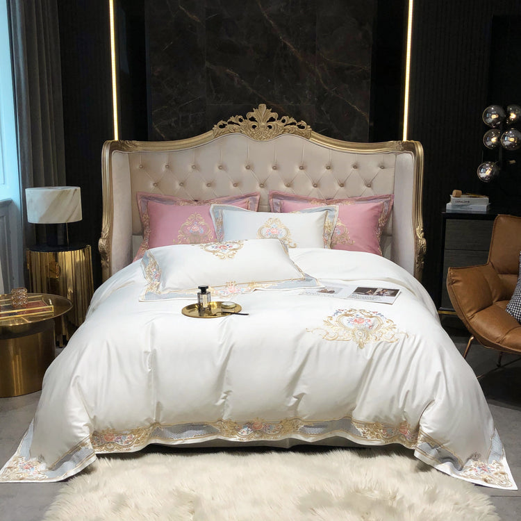 Luxury White & Pink Egyptian Cotton Duvet Cover Set - Duvet