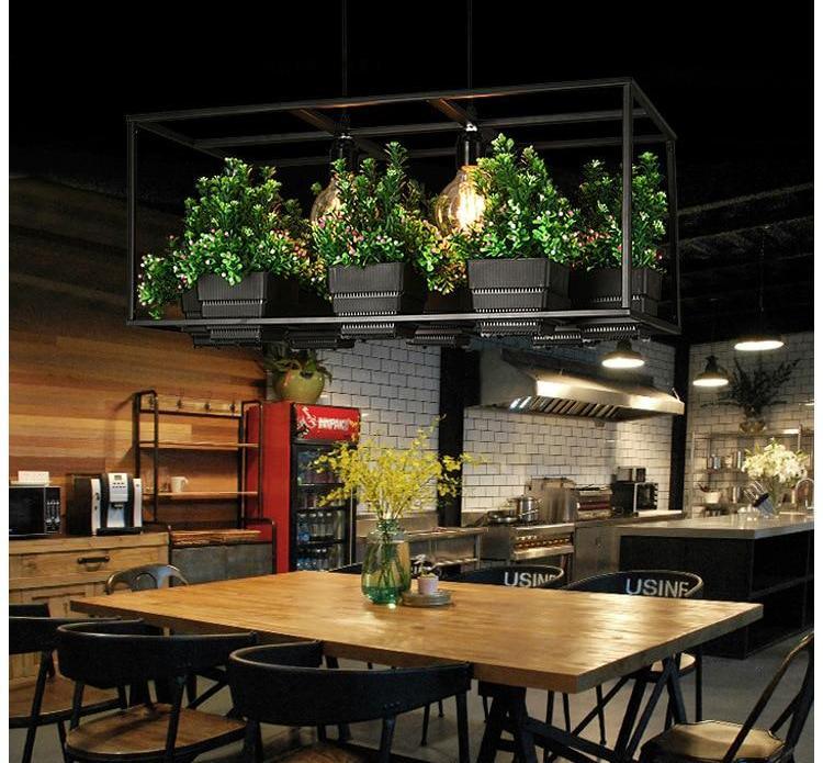 Modern Stylish Iron Chandelier with Planter - Black -