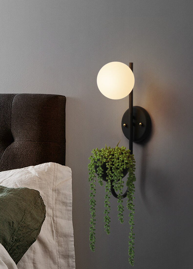 Pleasing Planter Globe LED Wall Mounted Bed Lamp - Black -