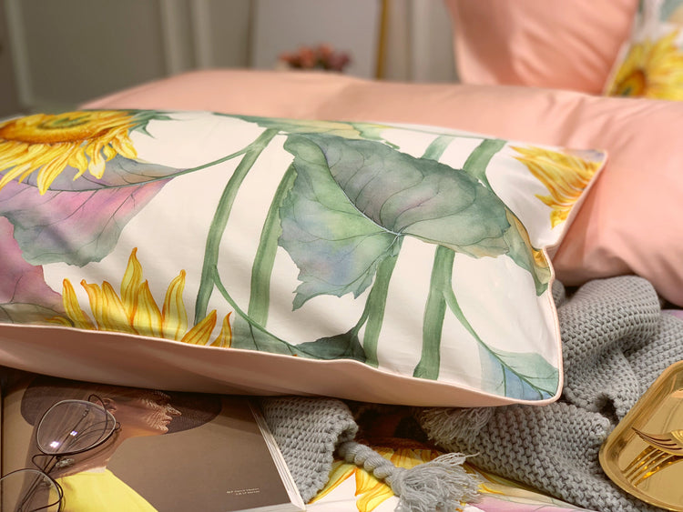 Sunflower Print Egyptian Cotton Duvet Cover Set - Duvet