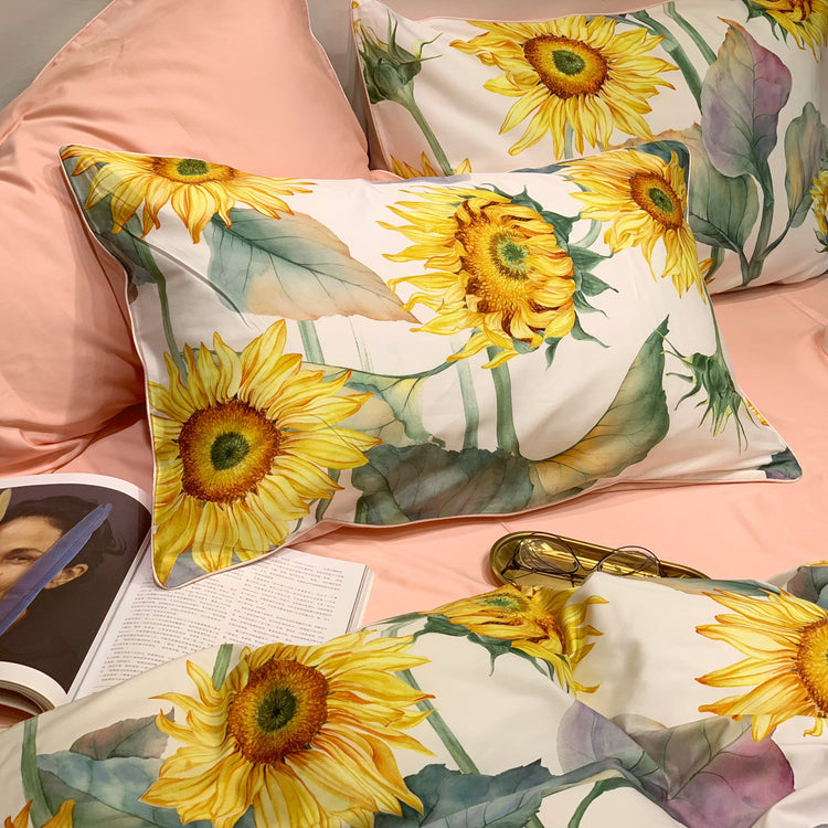 Sunflower Print Egyptian Cotton Duvet Cover Set - Duvet