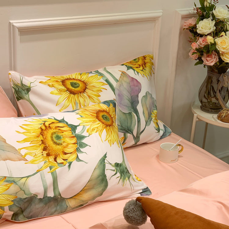 Sunflower Print Egyptian Cotton Duvet Cover Set - Duvet
