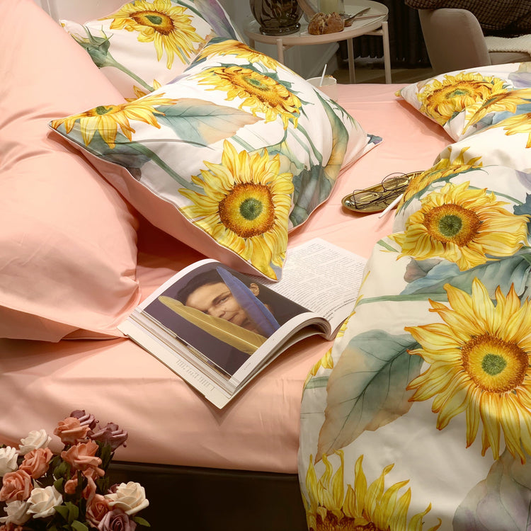 Sunflower Print Egyptian Cotton Duvet Cover Set - Duvet