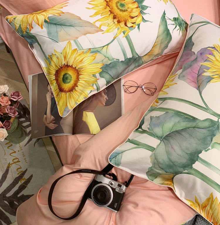 Sunflower Print Egyptian Cotton Duvet Cover Set - Duvet