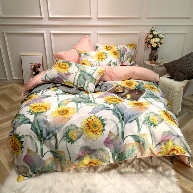 Sunflower Print Egyptian Cotton Duvet Cover Set - Duvet