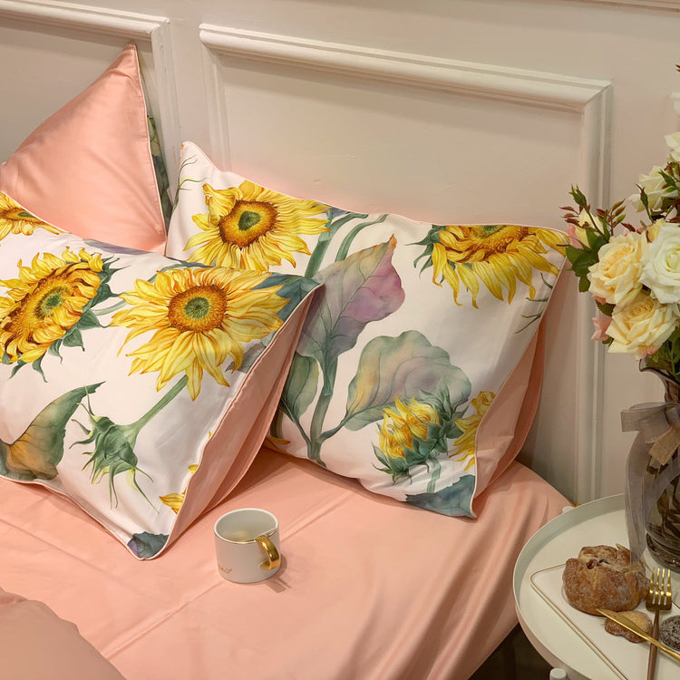 Sunflower Print Egyptian Cotton Duvet Cover Set - Duvet