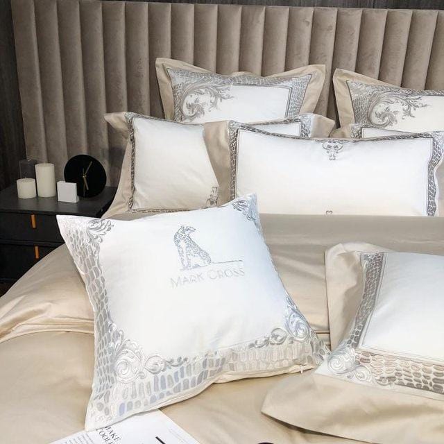 White Damask Design Egyptian Cotton Duvet Cover Set - Duvet