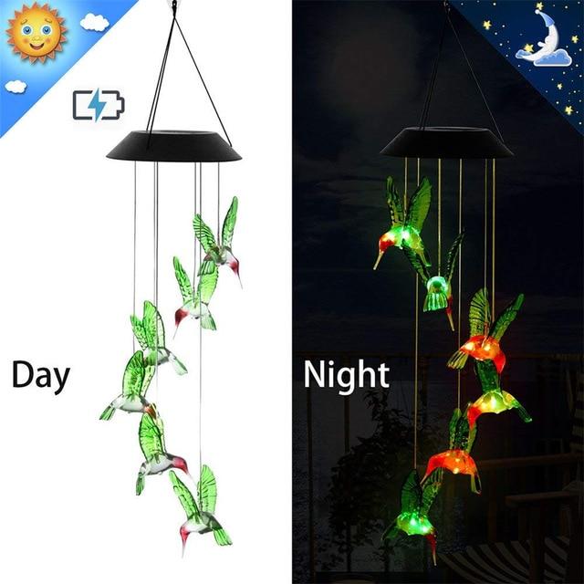 Wind Chime Solar Powered LED Lights - Hummingbirds - Solar