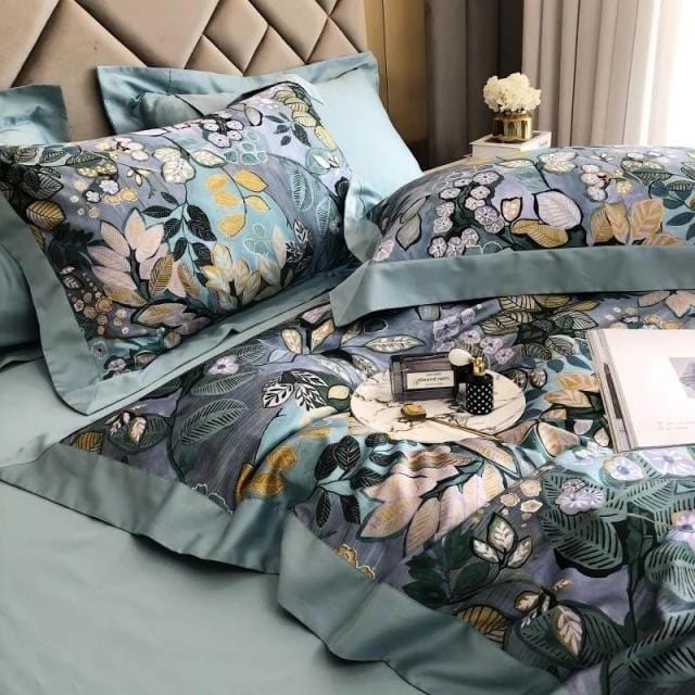 Abstract Botanical Egyptian Cotton Duvet Cover Set - Duvet 