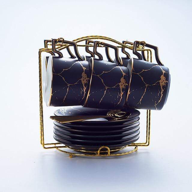 Abstract Gold Print Mug - Black / 6 Cup Regular Set - Mug