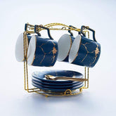Abstract Gold Print Mug - Blue / 4 Cup Set - Mug