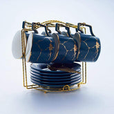 Abstract Gold Print Mug - Blue / 6 Cup Regular Set - Mug