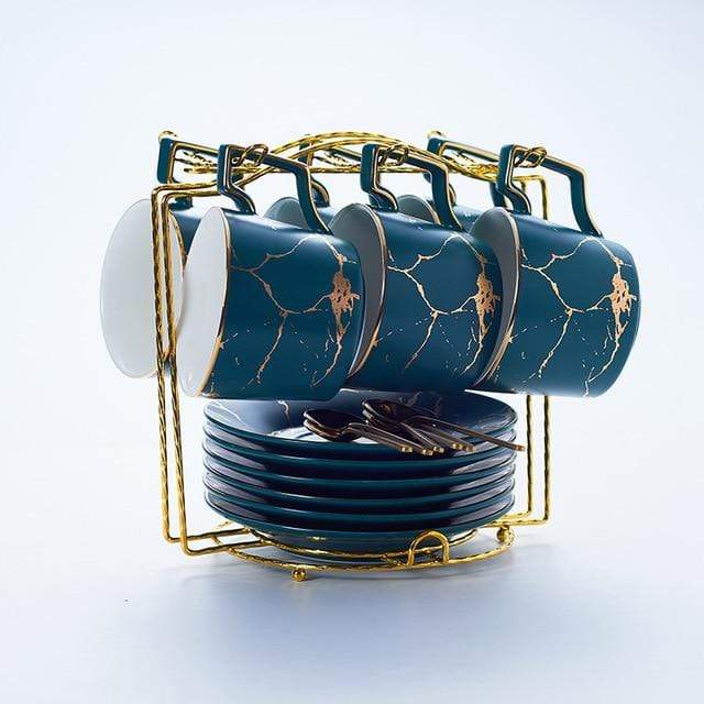 Abstract Gold Print Mug - Green / 6 Cup Regular Set - Mug