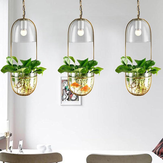 Appealing Hanging Planter Lamp - Gold - Pendant Lamp