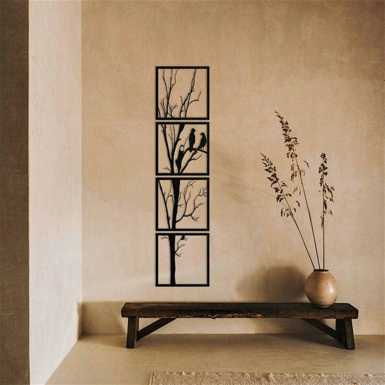 Birds on Vertical Tree Metal Wall Art 4 pcs - Metal Wall Art