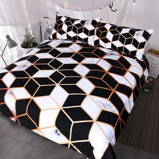 Black White Cube Duvet Cover Set - King - Duvet Cover Set