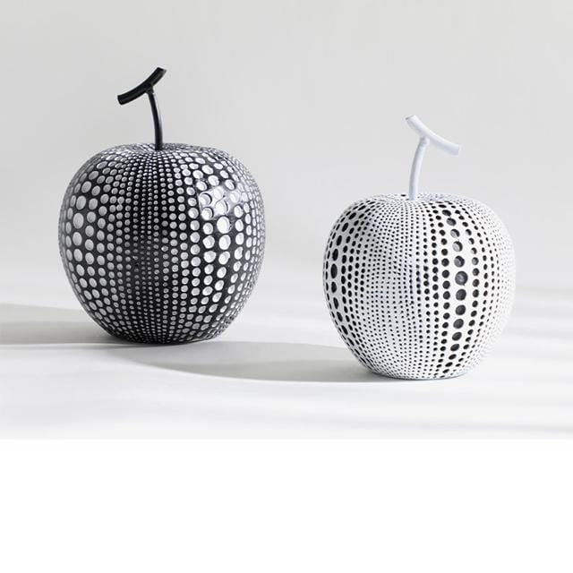 Black & White Modern Apple Sculpture Art piece - White + 