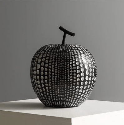 Black & White Modern Apple Sculpture Art piece - Black Apple