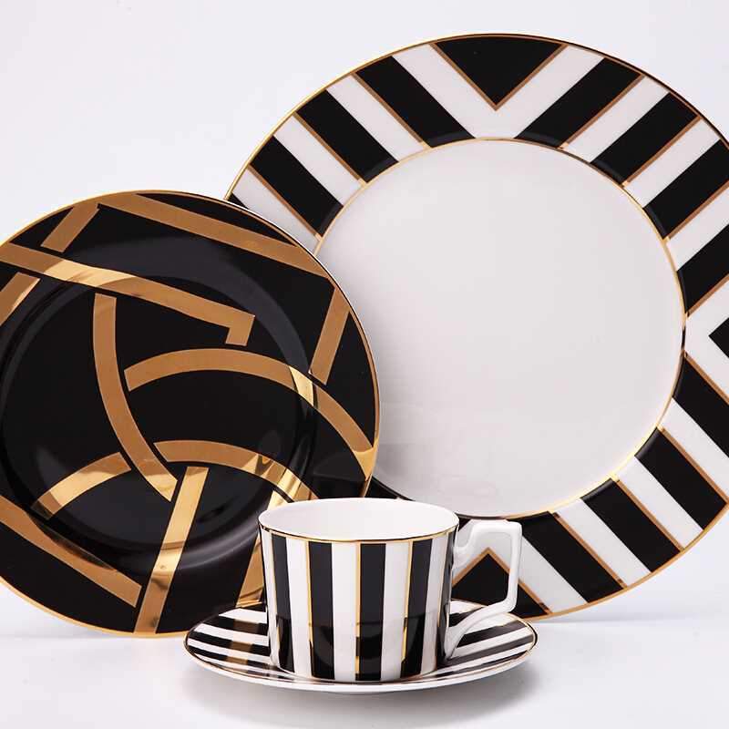 Black White Striped Dining Set - Set of 4 - Dining Set