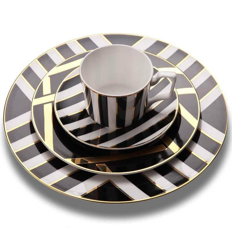 Black White Striped Dining Set - Set of 4 - Dining Set