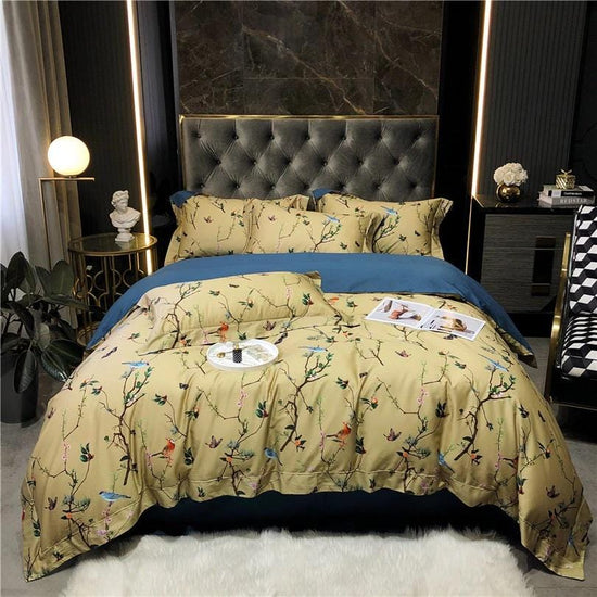 Blue Mustard Forest Egyptian Cotton Duvet Cover Set - Duvet 