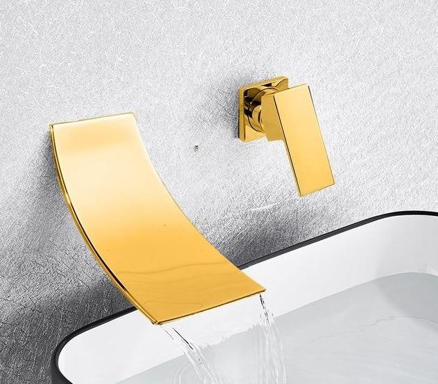 Broad Waterfall Wall Mounted Bathroom Faucet - Gold - Faucet