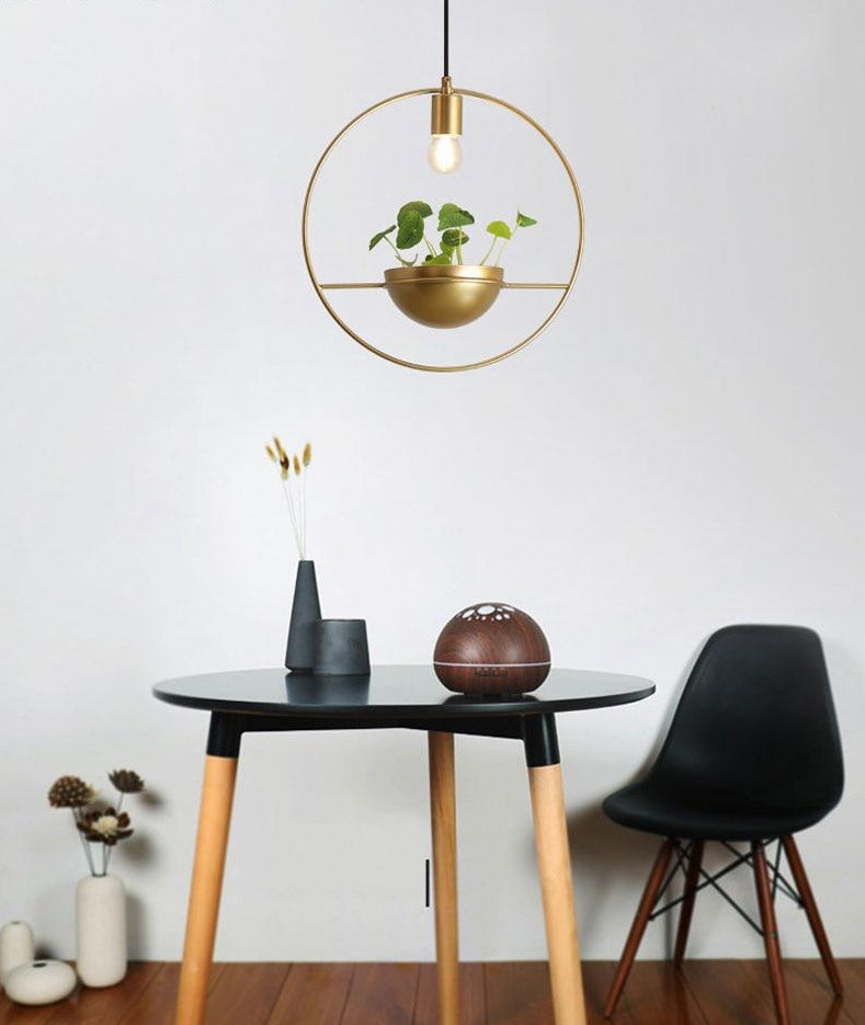 Cassandra - Gold Finish Pendant Lamp with Planter - Pendant 