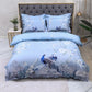Chic Blue Peacock Print Egyptian Cotton Duvet Cover Set - 