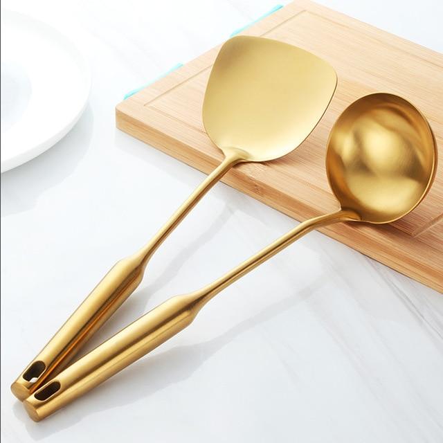 Chic Stainless Steel Ladle Set 2 pc - Gold - Cutlery Set