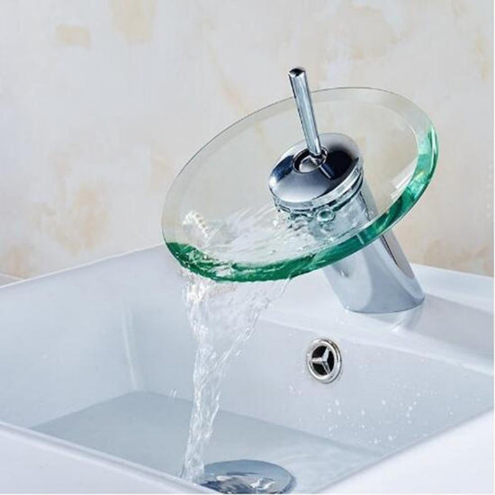 Circular Glass Single Handle Waterfall Bathroom Faucet - 