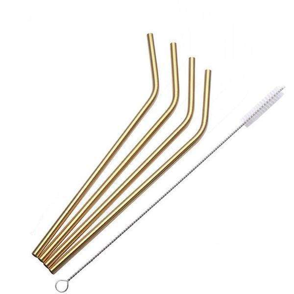 Classic Metallic Stainless Steel Straw - Gold - Kitchen 