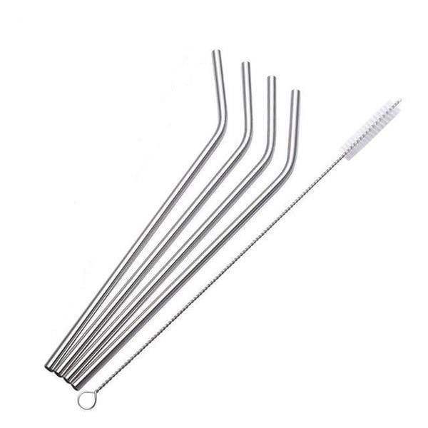 Silver Stainless Steel Straw Set of 4