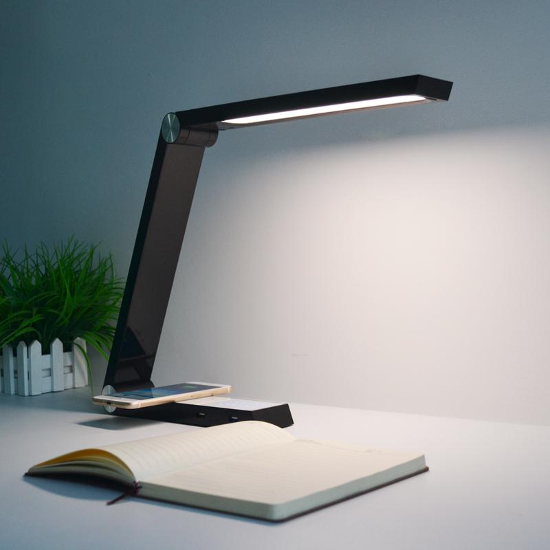 Clean Minimal Black Desk Lamp with Wireless Charging - Table