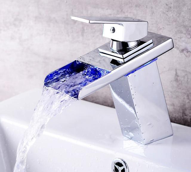 Color changing LED Waterfall Bath Faucet - Solid Brass - 