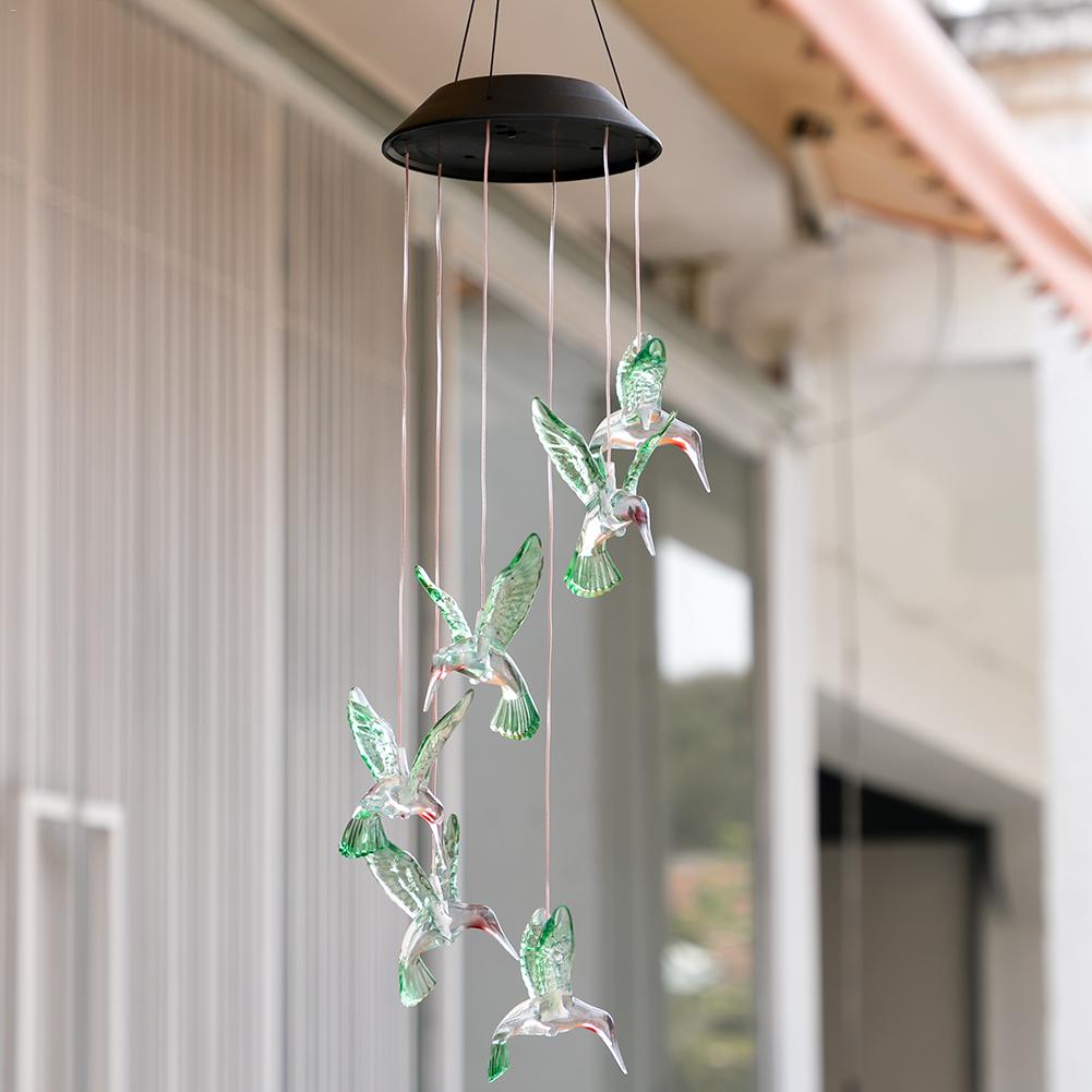 Colorful Humming Bird Shaped LED Wind Chime Lights - 