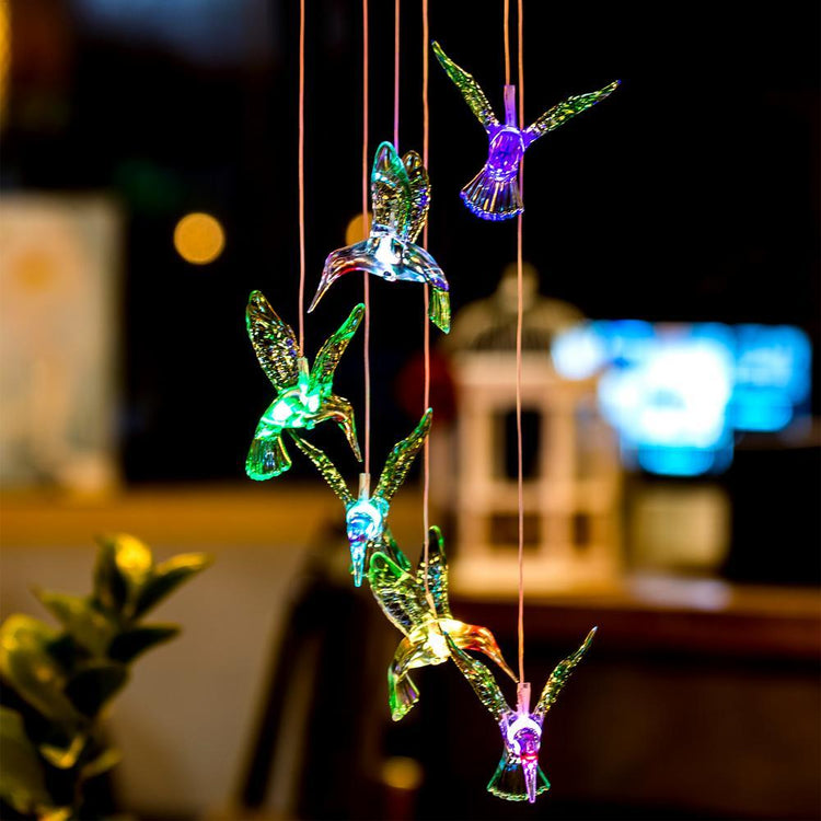 Colorful Humming Bird Shaped LED Wind Chime Lights - 