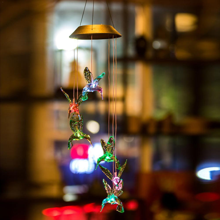 Colorful Humming Bird Shaped LED Wind Chime Lights - 