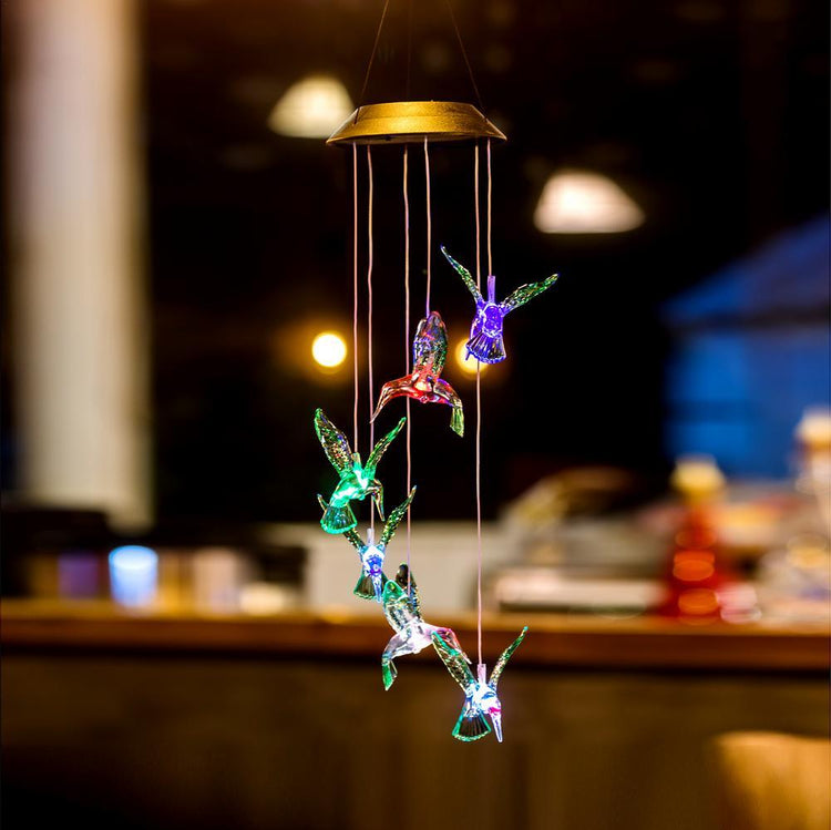 Colorful Humming Bird Shaped LED Wind Chime Lights - 