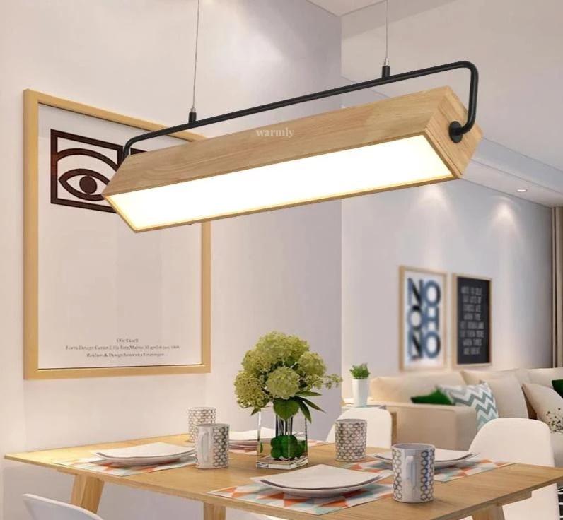 Contemporary Wooden LED Dining Pendant Light - Cool White - 