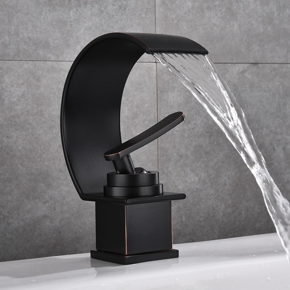 Curvaceous Waterfall Bathroom Faucet - Black - Faucet