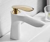 Curvy Stylish Bath Faucet - White & Gold - Faucet