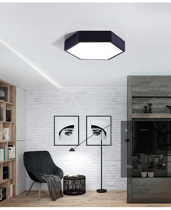 Cyane - Hexagonal Flush Ceiling Light - Black / Warm White -